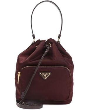 Prada Re-Nylon Triangle-Logo Drawstring Bucket Bag - Red