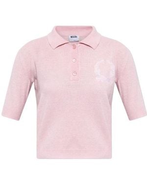 Moschino Short Sleeve Knit Polo Shirt - Pink