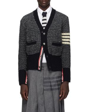 Thom Browne Bar Mélange-Effect Button-Up Cardigan - Black