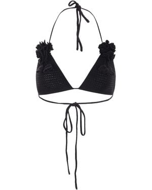 Self-Portrait Crochet-Knit Bikini Bottoms - Black
