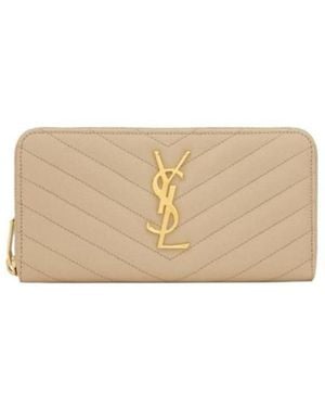 Saint Laurent Monogram Zip-Around Wallet - Natural