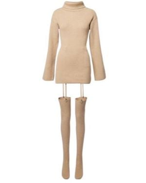 AYA MUSE Cursa Ribbed-Knit Wool Mini Dress And Leggings Set - Natural