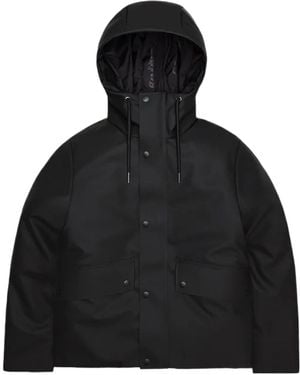 Rains Snap-Button Hooded Padded Jacket - Black