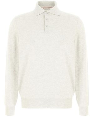 Brunello Cucinelli Long Sleeved Knitted Polo Shirt - White