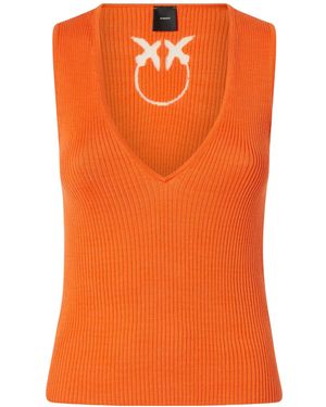 Pinko V-Neck Ribbed Sleeveless Top - Orange
