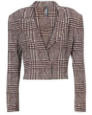 Norma Kamali Houndstooth Cropped Blazer - Brown