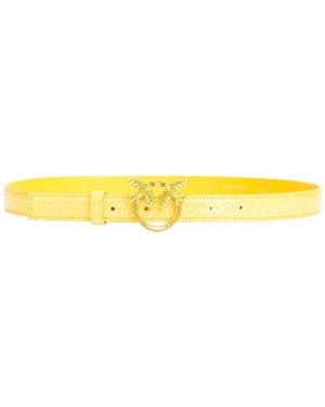 Pinko Galleria Thin 2Cm Shiny Coloured Croc-Print Belt With Love Birds Buckle - Yellow