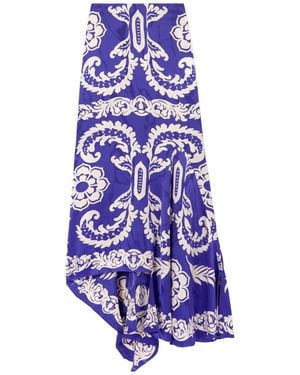 Etro Asymmetric Printed Satin Maxi Skirt - Purple