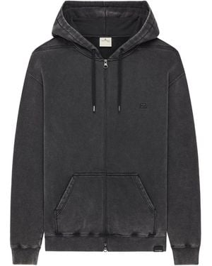 Courreges Logo Print Stonewashed Zipped Hoodie - Black