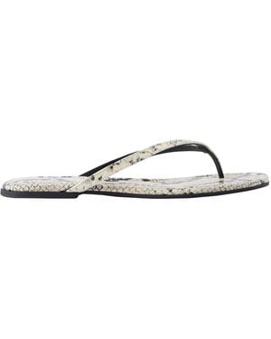 STAUD Snake-Embossed Leather Flip Flops - White