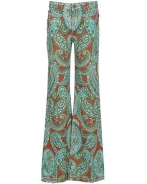 Etro Pants Straight Fit With Paskey Motif - Green