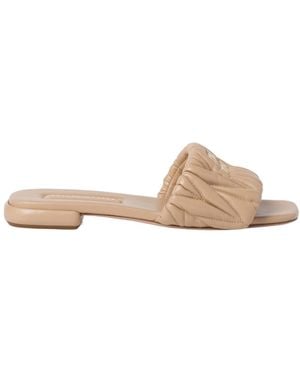 Miu Miu Logo Lettering Square Toe Sandals - Natural