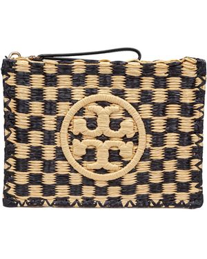 Tory Burch Logo Embroidered Checked Clutch Bag - Metallic