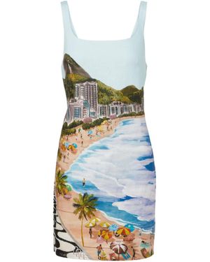FARM Rio Printed Linen Minidress - Blue