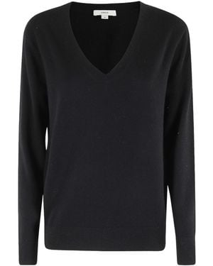 Vince Weekend Long Sleeved V-Neck Sweater - Black