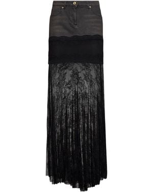 Blumarine Lace-Trimmed Midi Skirt - Black