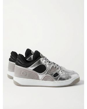 Gucci Basket Metallic-Leather Trainers - Grey