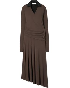 Tory Burch Asymmetric Hem V-Neck Draped Dress - Brown