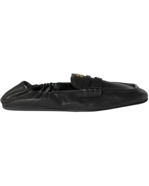 Miu Miu Ruches Nappa Leather Loafers - Black