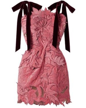 Oscar de la Renta Appliquéd Tulle Mini Dress - Pink