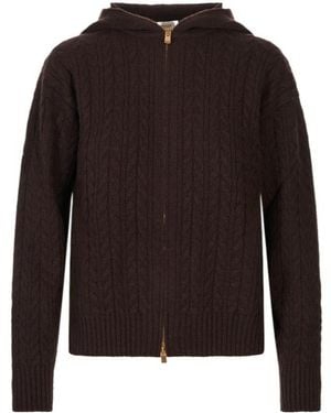 Agnona Cable-Knit Hoodie - Brown