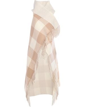 Dondup Checked Fringed-Edge Cape - Natural