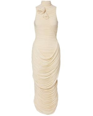 Magda Butrym Floral-Appliqué Draped Ruched Gown - White