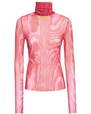 Marques'Almeida Printed Mesh Turtleneck Blouse - Pink