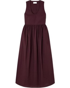 Matteau Gathered Organic Cotton-Poplin Midi Dress - Purple