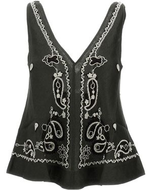 P.A.R.O.S.H. V-Neck Embroidered Top - Black