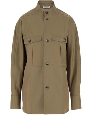 Saint Laurent Saharienne Buttoned Long-Sleeved Shirt - Green