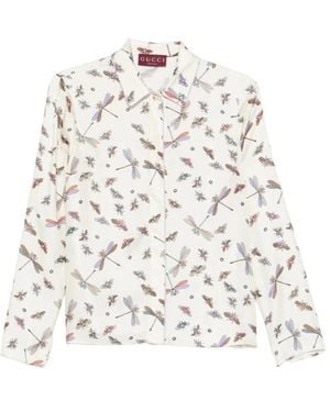 Gucci Printed Collared Long-Sleeve Shirt - White