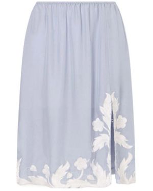 Anna Sui Embroidered Silk-Satin Midi Skirt - Blue