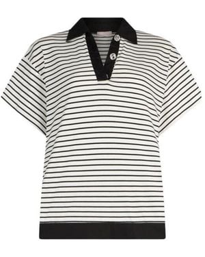 Liu Jo Bejewelled Buttons Striped T-Shirt - Black