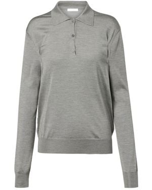 The Row Lilienne Silk Polo Sweater - Gray