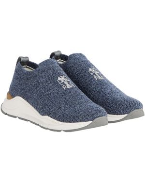 Brunello Cucinelli Techno Cotton Slip-On Runners With Logo - Blue