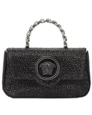 Versace La Medusa Embellished Chain-Linked Mini Shoulder Bag - Black