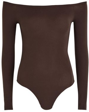 Alaïa Off-The-Shoulder Stretch-Nylon Bodysuit - Brown