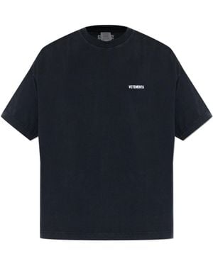 Vetements Logo Embroidered Crewneck T-Shirt - Blue