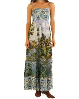 FARM Rio Countryside Landscape Adjustable Straps Maxi Dress - Green