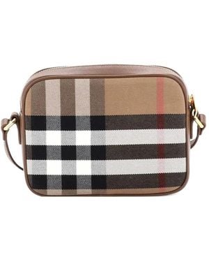 Burberry Camera Bag House Check Canvas Small Crossbody Bag - Grey