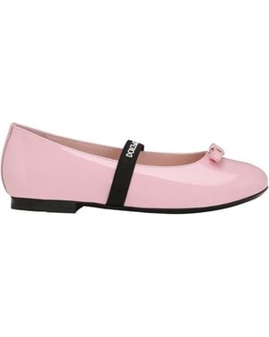 Dolce & Gabbana Logo-Strap Bow Ballerina Shoes - Pink