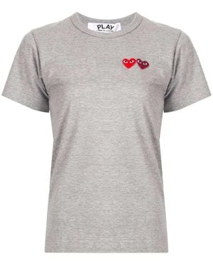 COMME DES GARÇONS PLAY Logo Embroidered Crew Neck T-Shirt - Grey