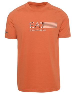 EA7 Line Logo Shoulder Collar T-Shirt - Orange