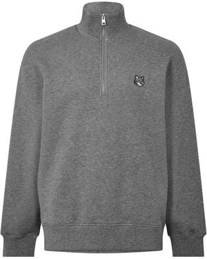 Maison Kitsuné Half-Zipper Fleece Knitted Jumper - Grey