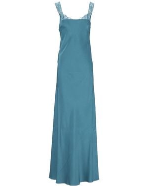 forte_forte Lace-Trimmed Satin Dress - Blue