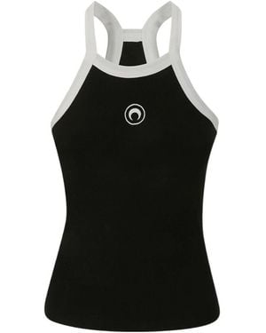 Marine Serre Crescent Moon Embroidered Racerback Ribbed Top - Black