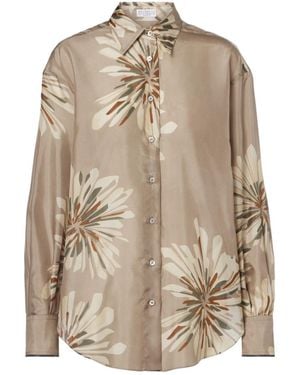 Brunello Cucinelli Floral Silk Shirt - Natural