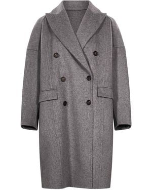 Brunello Cucinelli Double-Breasted Drop-Shoulder Cashmere Coat - Grey
