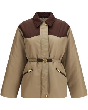Versace Long-Sleeved Belted Jacket - Brown